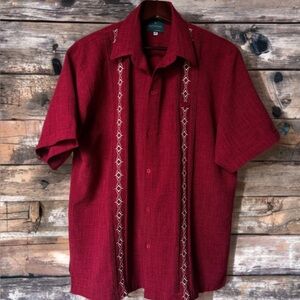 Men's Red Embroidered Short Sleeve Shirt Button down
